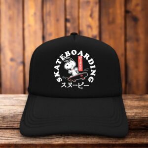 Peanuts Japanese Snoopy Skateboarding Trucker Hat retro snapback by Retro Roots Headwear