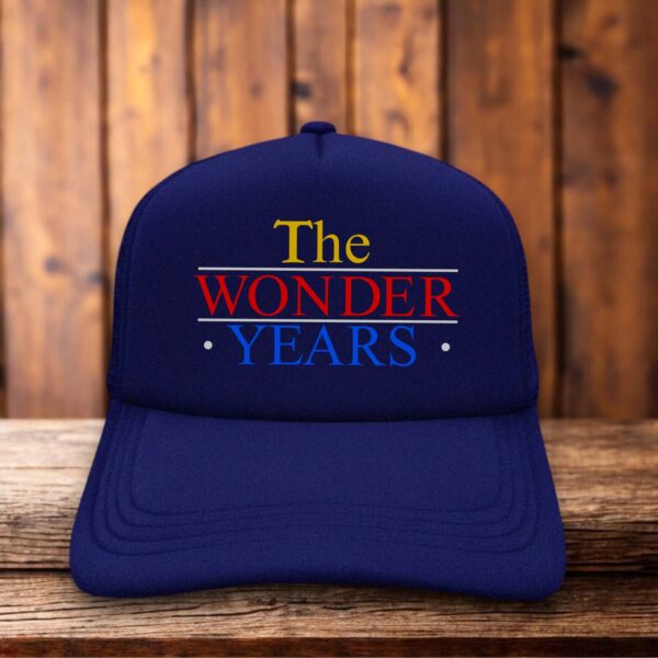 Retro trucker hat featuring The Wonder Years logo on a structured foam front.