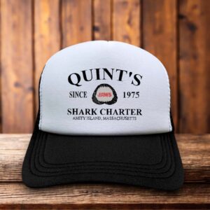 aws Quint Shark Charter trucker hat with vintage movie graphic and mesh back