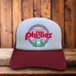 Philadelphia Phillies 80s Logo Trucker Hat maroon burgundy vintage baseball snapback by Retro Roots Headwear