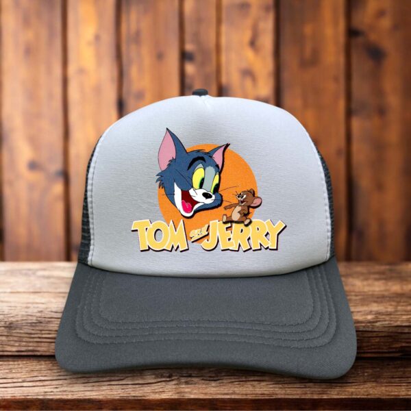 Tom & Jerry Vintage Logo Trucker Hat classic cartoon cat and mouse patch snapback by Retro Roots Headwear