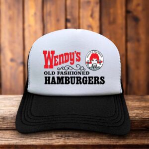 Retro trucker hat featuring the vintage Wendy's Hamburgers logo on a structured foam front.