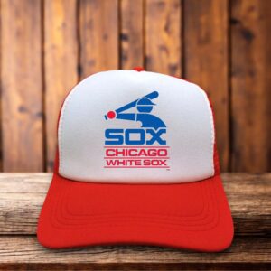 Retro trucker hat featuring the vintage Chicago White Sox logo in black and white on a structured foam front.