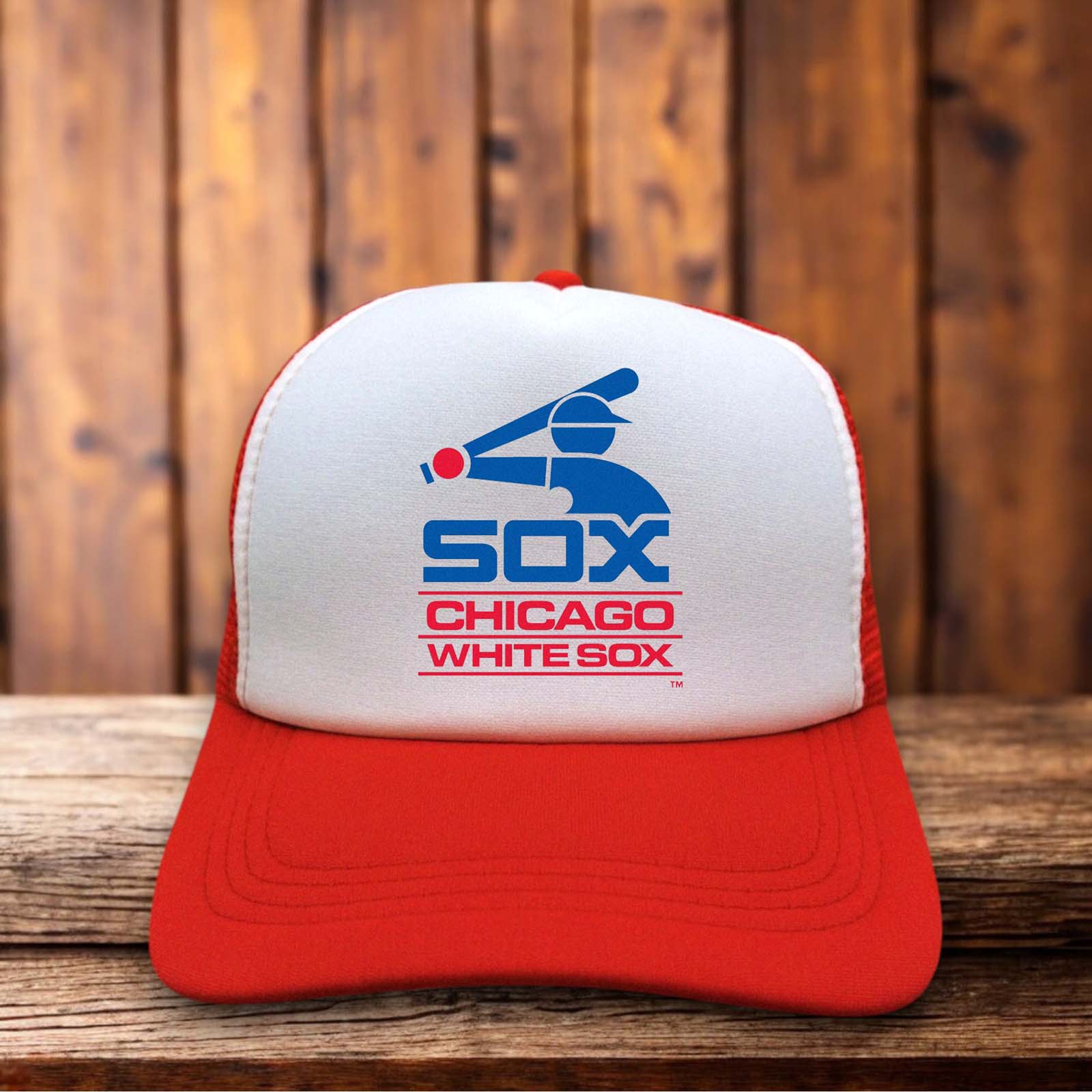 Retro trucker hat featuring the vintage Chicago White Sox logo in black and white on a structured foam front.