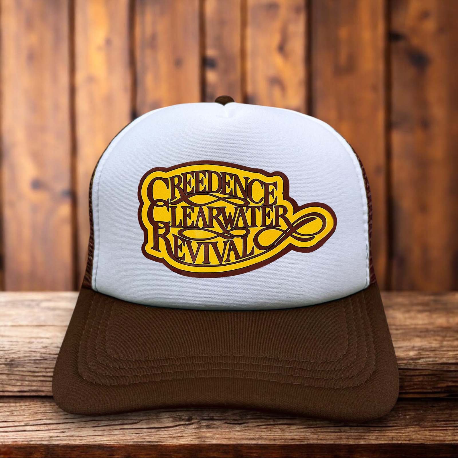 Retro trucker hat featuring the CCR logo in vintage-style typography on a structured foam front.