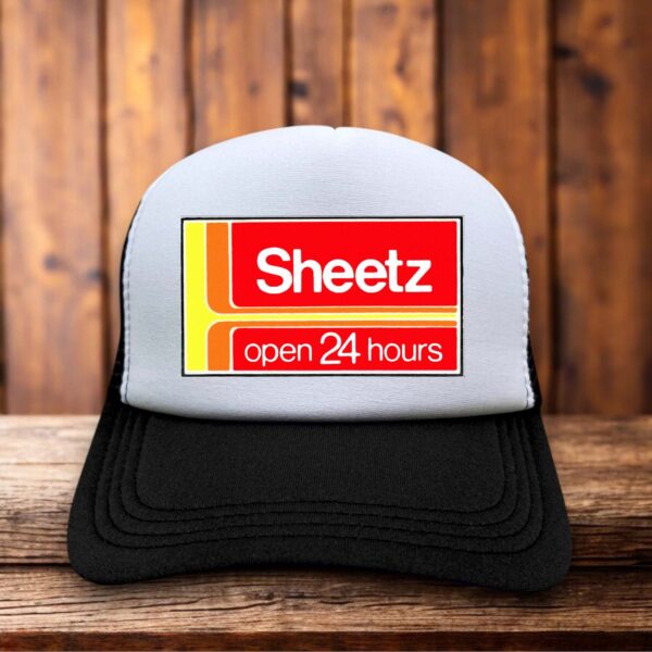 A vibrant trucker hat with a red foam front featuring the iconic white and yellow Sheetz Gas Station logo in a bold, retro-inspired layout.