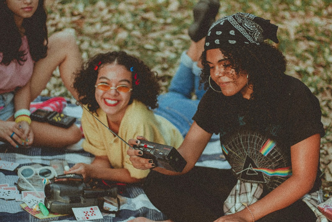 Retro style friends enjoying each other's company and the weather.
