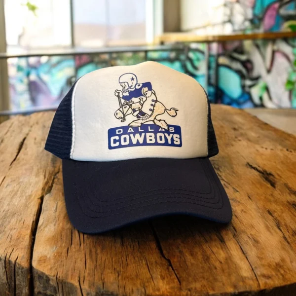 Navy retro trucker hat featuring the original 1960 Dallas Cowboys solid star logo on a structured foam front.